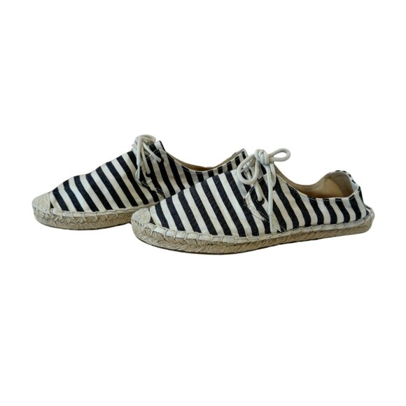 J.Crew Womens Black & White Striped Espadrille Sneakers Size 8 Canvas & Jute - Picture 1 of 5